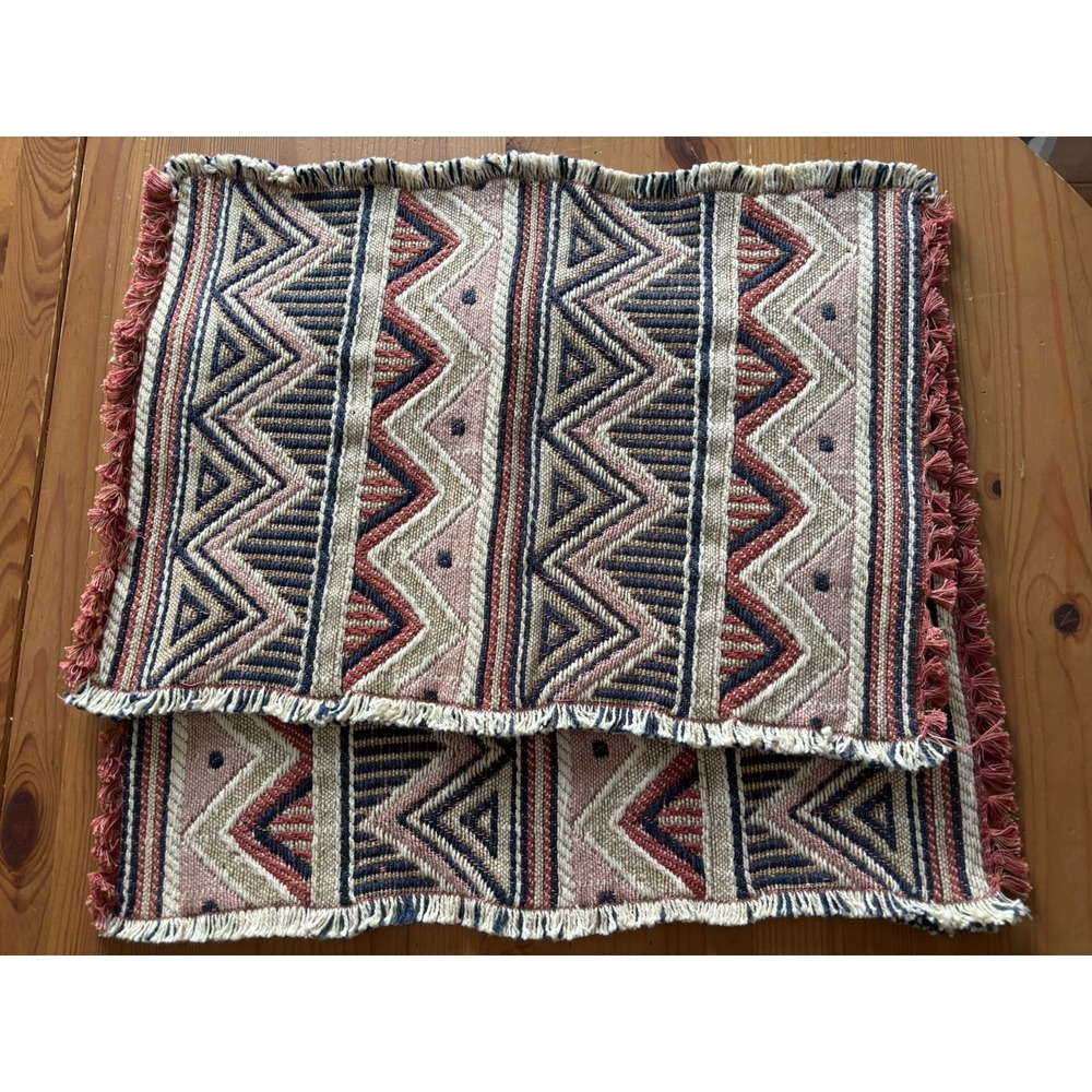 W.C. Designs Set 2 Sedona Cotton Placemats 12.5x19 Southwest Boho Fringe NWT